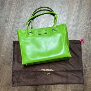 Kate Spade handbag, Kelly Green with gold accent details.